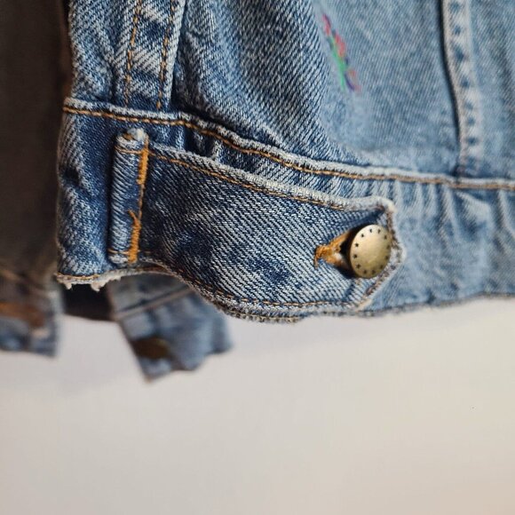 The GREAT. The Boxy Jean Jacket Flower Embroidery Slightly Distressed Size 1 - Picture 7 of 11